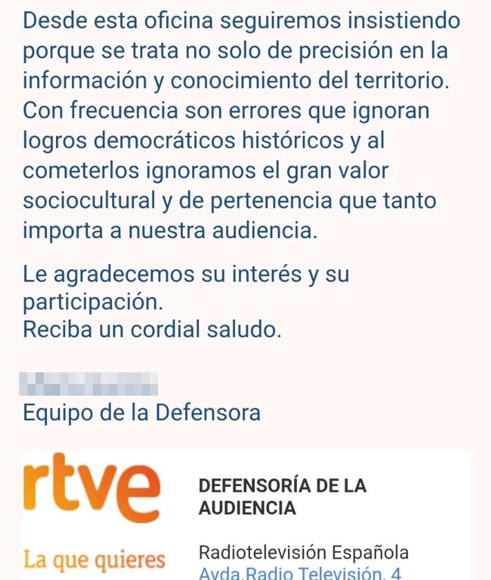 Imagen secundaria 2 - La carta de respuesta de la Defensora de la Audiencia de Tve.